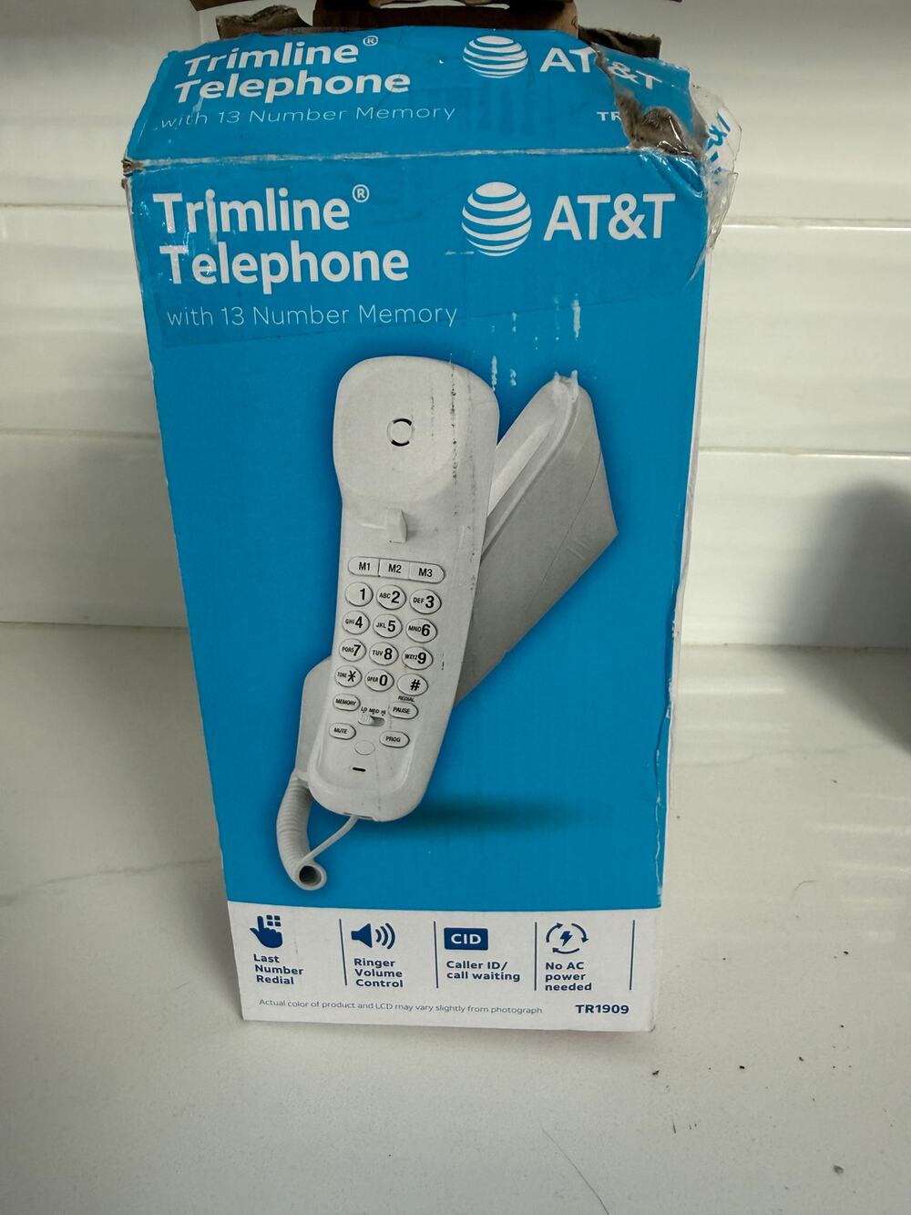 NEW AT&T TR1909 Trimline Corded Phone Caller ID White Table Wall Tested Open Box
